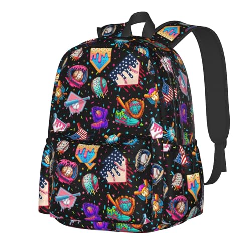 Baseball Drip Ice Cream Backpack 17 Inch, Large Capacity, Lightweight and Waterproof for Baseball Drip Ice Cream Loves