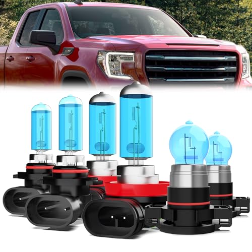 Image of Headlight Bulbs Fit For GMC SIERRA 1500 2500HD 3500HD 2007-2013 2500HD 3500HD 2017-2020, 9005 /H10 /HB3 High Beam + H11 /H8 /H9 Low Beam + H16 /5202 Fog Lights Halogen Light Bulbs, 6000K White