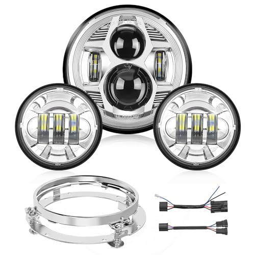 Nilight 7 Inch Motorcycle LED Headlight 4.5 Inch Fog Lights Auxiliary DOT Kit Compatible with Harley Davidson Electra Street Glide Fat Boy Road King Heritage Softail CVO, Chrome