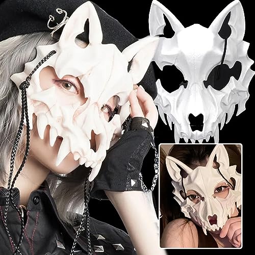 EULAPGOE Tier Skelett Maske Halloween, Harz Hund Schädel Knochen Zähne Scary Horror Teufel Werwolf Halbmaske für Karneval Karneval Halloween Kostüm