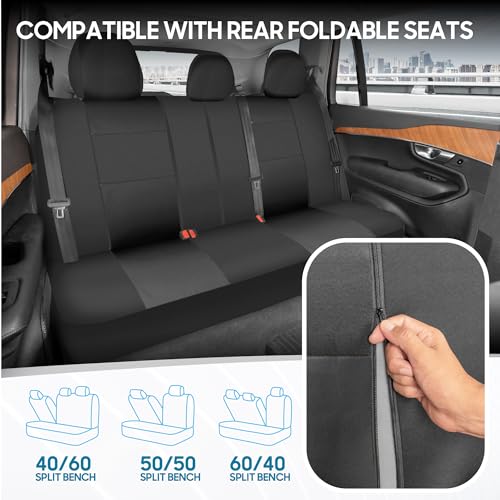 Image of BDK PolyPro Car Seat Covers Full Set in Solid Charcoal - Front and Rear Split Bench Seat Covers for Cars, Easy to Install, Accessories for Auto Trucks Van SUV