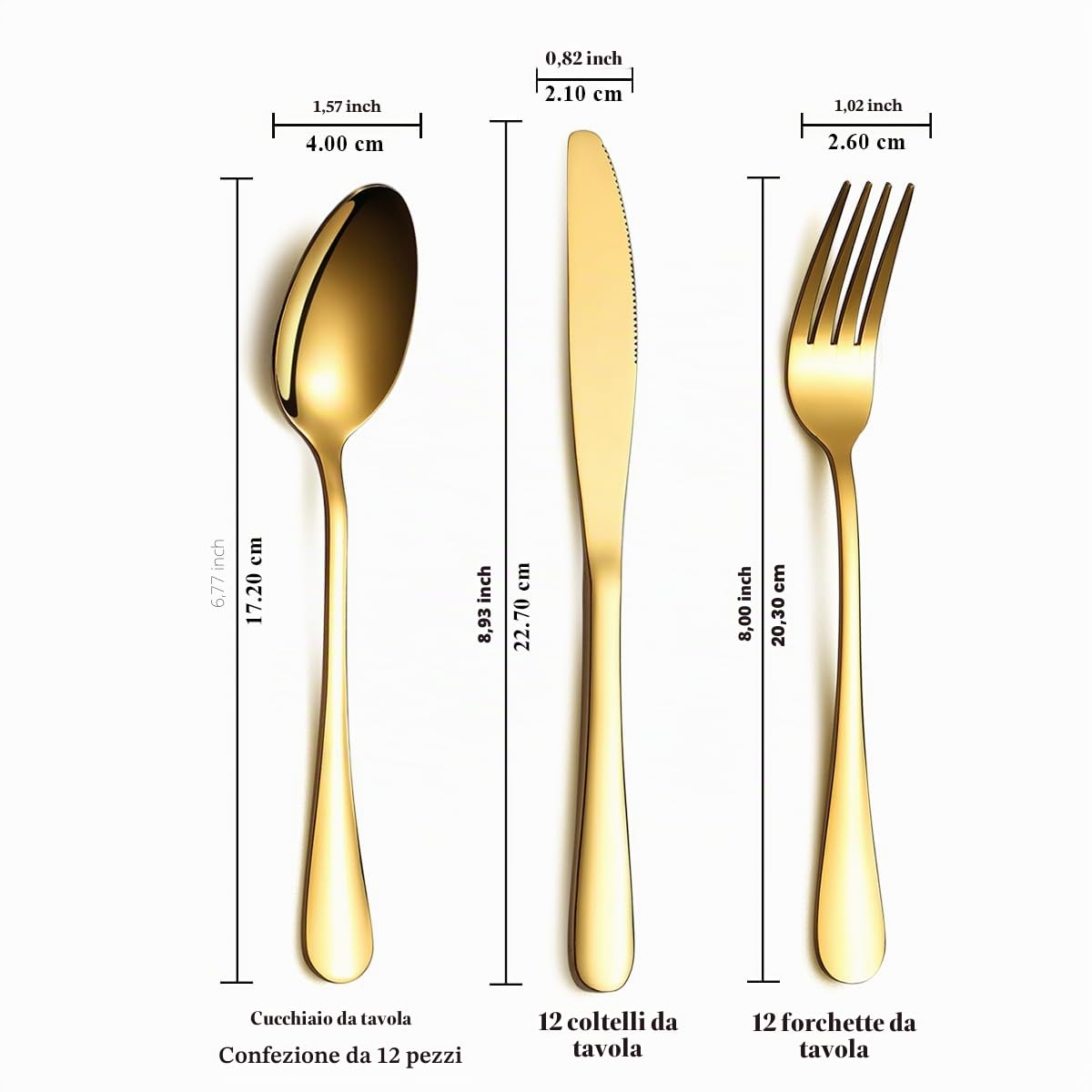 Set di Posate In Oro 36 Pezzi Servizio Per 12, Coltelli In Acciaio Inox Set di Forchette Cucchiaio per Matrimonio, Feste, Evens, Casa, Regalo per il Ringraziamento