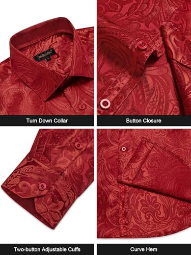 DiBanGu Silk Paisley Dress Shirts for Men Long Sleeve Button Down Shirt Casual Regular Fit Mens Shirts Wedding Party4