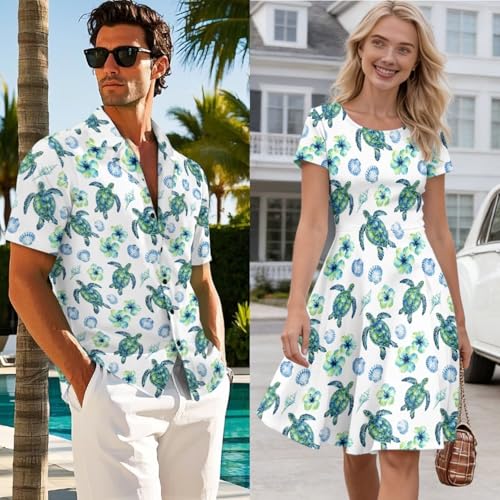 Image of AFPANQZ Couple Matching Outfit Casual Men's Button Down Shirt or Short Sleeve Summer Sundresses Dresses for Women 2026
