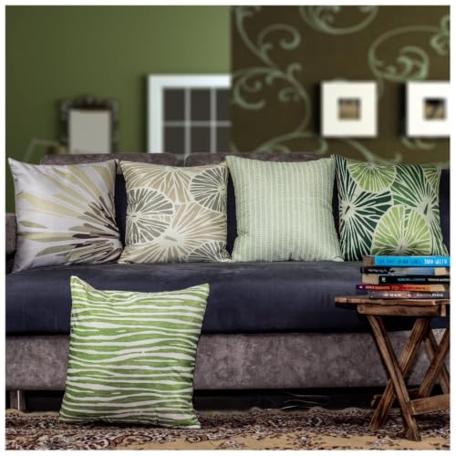 Image of Decorative Satin Sofa Cushion Covers Set of 5, 16 x 16 Inches, Multicolor Floral Printed Pillow Covers for Living Room, Bedroom, Couch & Sofa, Soft Glossy Fabric, Zipper Closure