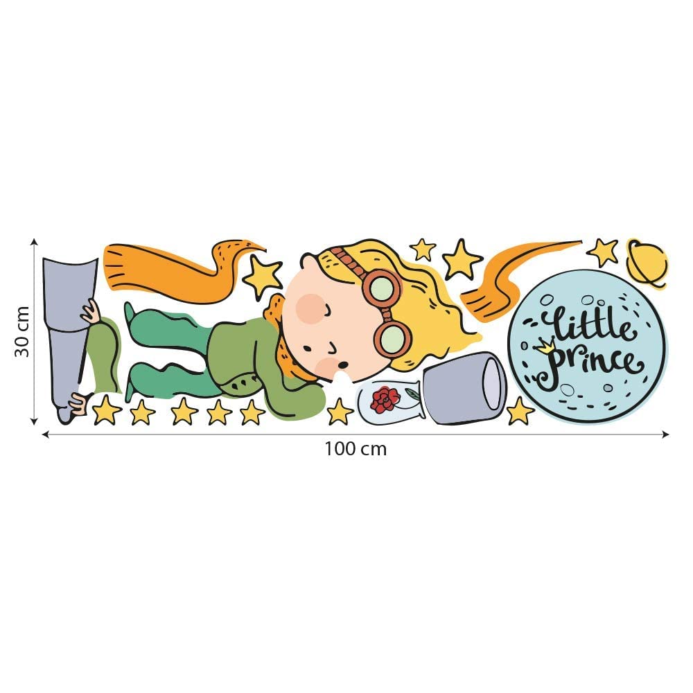 kina - Adesivo Murale Bambini Decorazione Parete Cameretta R00580 - Eco-Tessuto, Ecologico Anallergico, Riposizionabile, Effetto Carezza, Asilo Nido - Grafica Piccolo Principe e Misura 100x30 cm