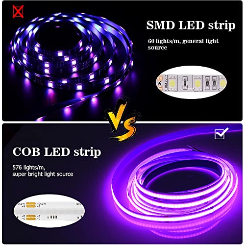 Wifi 16.4Ft/5M Rgb Cob Led Strip Lights Kit, 576Leds/M Flexible Led Strip Dimmable Led Cob Strip, 12V Flexible Led Strip Music Sync Compatible With Alexa Google Home, App/Remote Controllable #TOP1