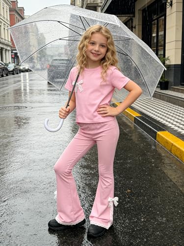 Image of OLMRJKD Kid Toddler Girl Clothes Outfits Short Sleeve Butterfly Top Flared Leg Pants Summer Clothing Set