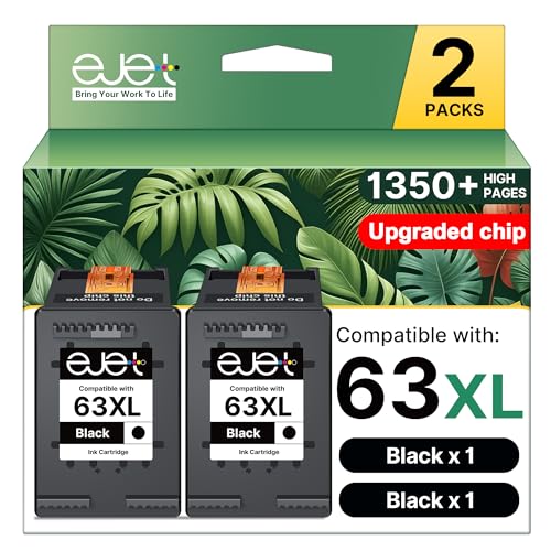 Cartouche d'encre remanufacturée HP 63XL ejet lot de 2 noirs pour imprimante DeskJet et OfficeJet