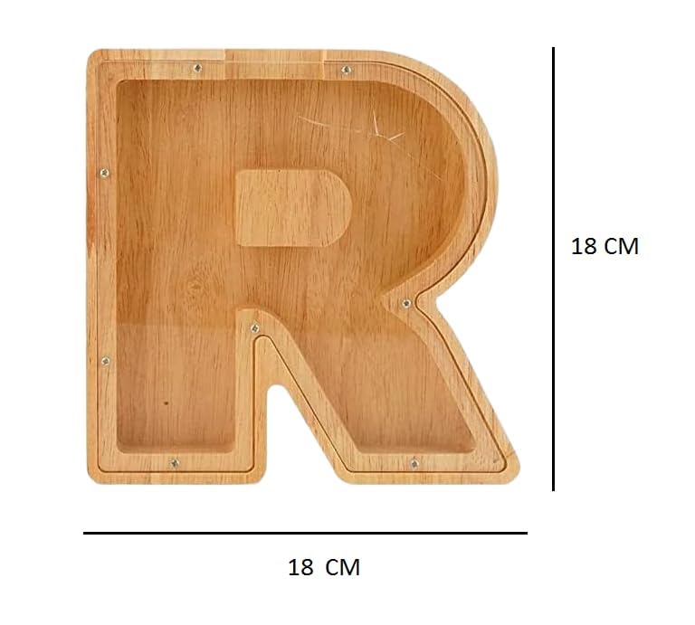 ANAIZA Wooden Alphabet Piggy Bank A to Z – Personalized Letter Coin Bank for Kids, Toddlers – Educational Montessori Toy – Durable Clear Front Money Box (R) 1