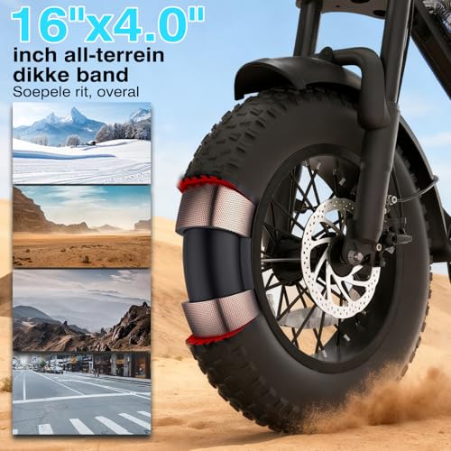 Bodywel M16 E-bike voor dames en heren, 16 x 4,0 inch All Terrain E Fatbike City & Mountain, 48 V 13 Ah acu, 250 W motor, bereik 80 km (PAS), LCD-display, dubbele verlichting, volledige vering - Afbeelding 5