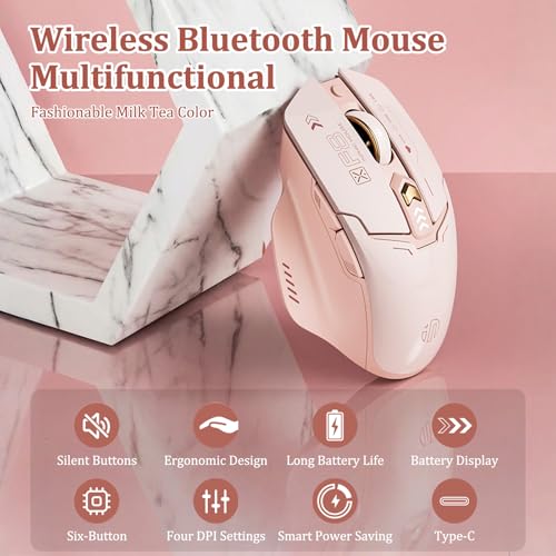 Image of Wireless Mouse, Rechargeable Silent Click Mouse with 4-Level DPI (800-2400), 500mAh Battery & LED Level Indicator, 2.4G Ergonomic Optical Mouse for Laptop, PC, Computer (Pink)