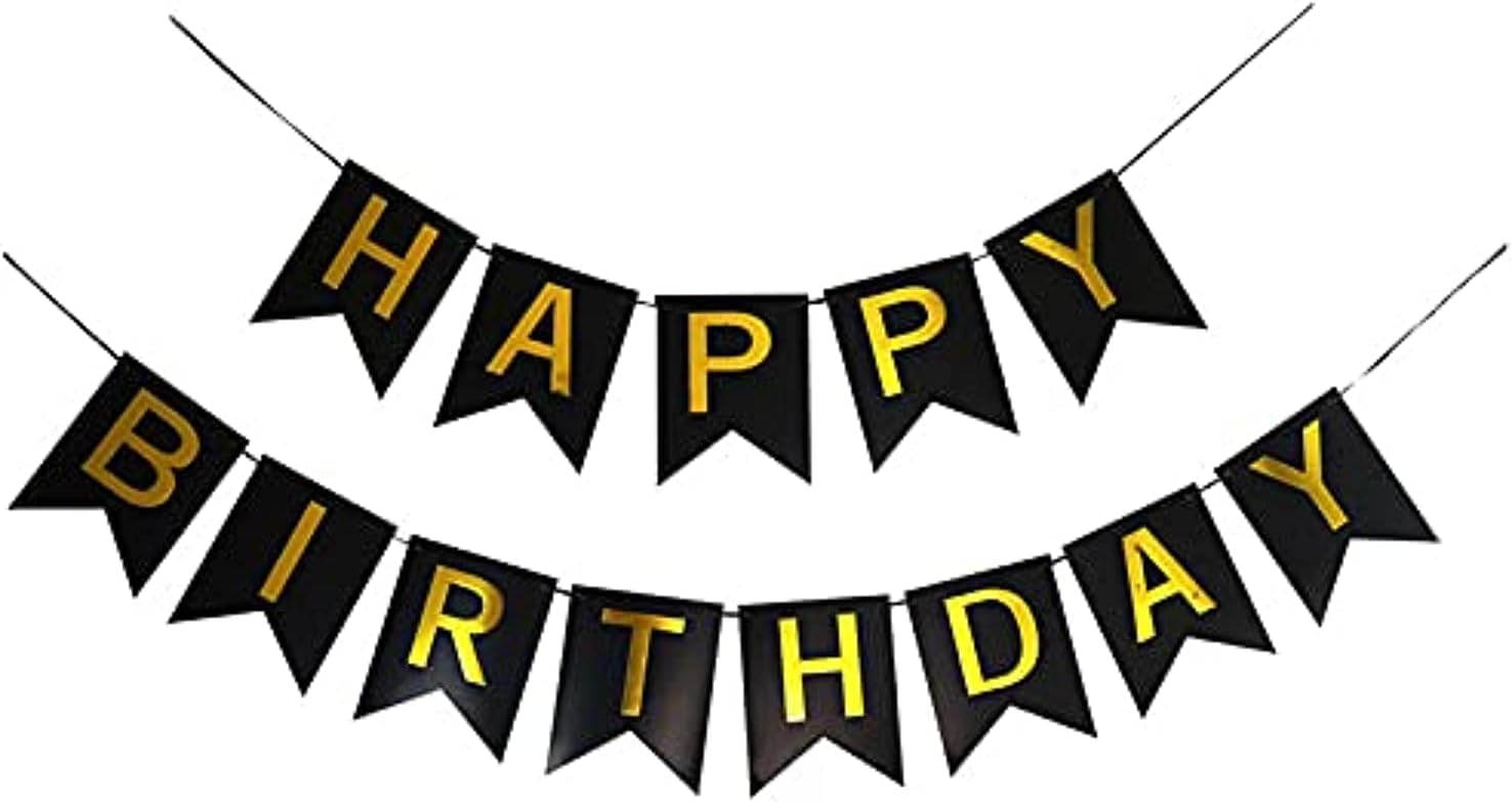 HIGHLAND Black Happy Birthday Banner – Birthday Banner Boy Girl Men Women – Birthday Party Decoration - Party Supplies – Kid’s Party Banners