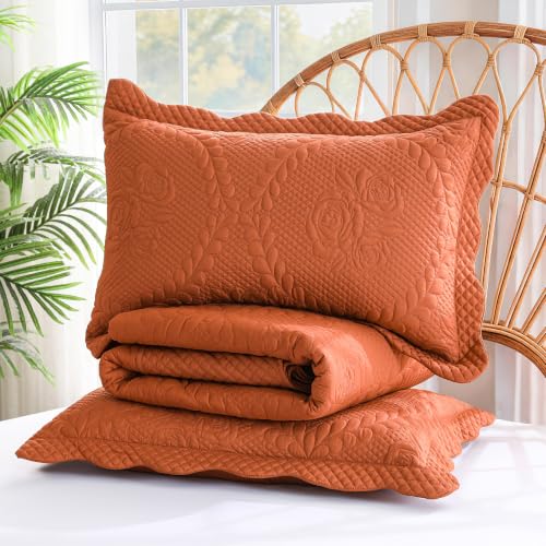 Image of EVENHUG Oversized King Bedspreads California King Quilt Set with Pillow Shams Extra Wide Large King Size Quilts Lightweight Coverlet Bedding Sets Caramel 120 inchx128 inch
