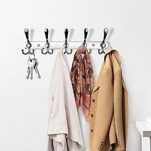 Image of Stainless Steel 5 Pin with Double Alloy Hook Cloth Hanger Wall Mounted Bathroom Cloth Hanger,Cloth Wall Hook,Door Hooks Rail for Hanging Keys, Clothes, Towel (Pack of 2, Silver)
