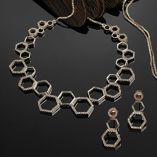 Rhodium-Plated Set: Diamond Necklace & Earrings