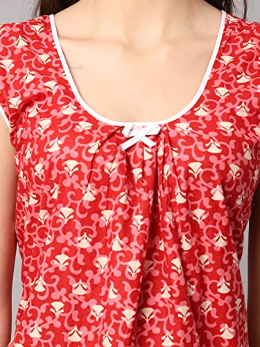 Image of Shararat Women's Cotton Printed Short Sleeveless Nighty /Night Dress|| Featured in Shark Tank India ||