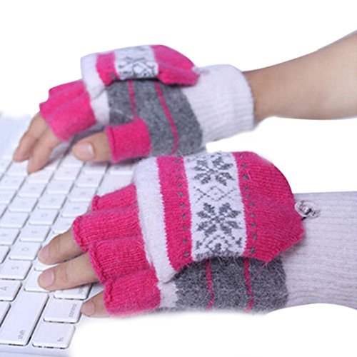 Eforstore Fingerless Gloves Laptop Gloves USB 2.0 Heated Half Finger Fingerless Winter Warm Hand Warmer Mittens for Women Girls - Thumbnail 2