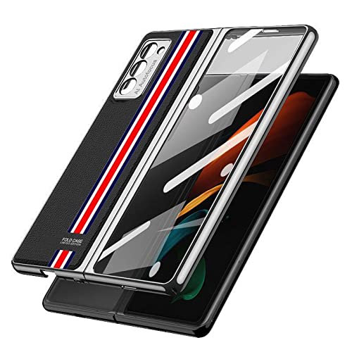 TechTrendz Folding Leather Cover with Built-in Tempered Glass Compatible with Samsung Galaxy Z Fold 2 Hard PC Shockproof & Protective Case, Stripe Black & Silver (B0D3B1B6WP) Amazon Price History, Amazon Price Tracker