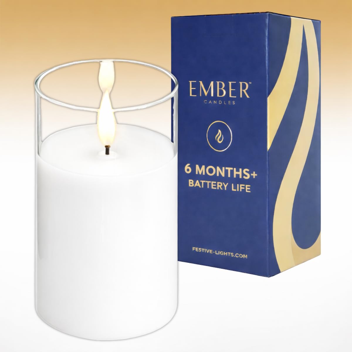 Ember Candles Small (Clear Glass) Ember Candles™ 12.5Cm Hurricane Clear Glass White Led Flickering Battery Candle – 100% Real Wax, Ultra-Realistic, Flameless, Hand-Poured Design, 6-Hour Timer For Indoor Use (Without Remote Control)
