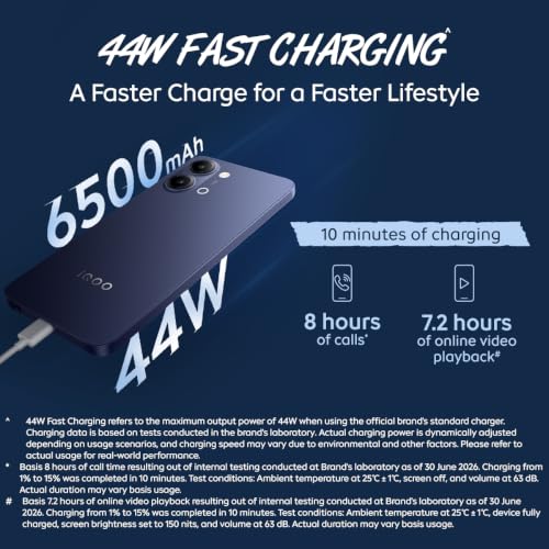 Image of iQOO Z11 Lite 44W 5G (Midnight Blue, 6GB RAM, 128GB Storage) | 6500mAh Battery with 44W Fast Charging* | Dimensity 6300 with 579k+ AnTuTu Score* | OriginOS 6.0 with AI Creation* & Private Space*