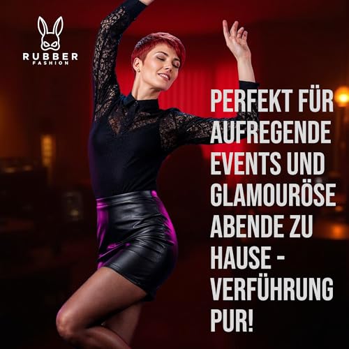 Rubberfashion Wetlook kurzer Minirock - Mini Skirt - Skirts for Women - Rock Mini kurz - Outfit Damen für Festival Party Rave und Halloween