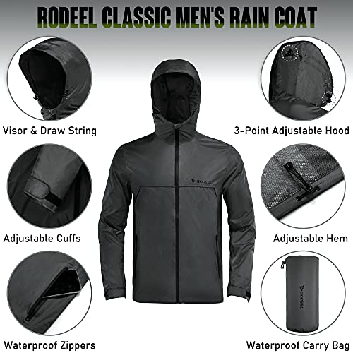 Rodeel Men's Waterproof Rain Lightweight Reusable Hiking Hooded Coat Jacket for Outdoor Activities3