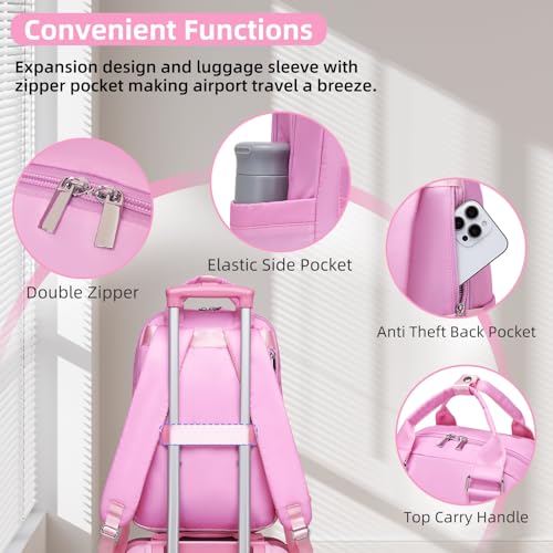 Image of LARVENDER Carry on Luggage 22x14x9 Airline Approved Hardshell Suitcase with Wheels TSA Lock, PC+ABS Lightweight Suitcase Set for Women with Travel Backpack, Peach Sparkling, 3 Piece Set