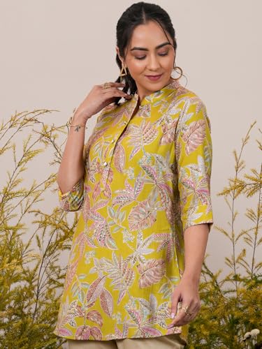 Image of Libas Women Silk Blend Regular Printed A Line Kurtis 37077 Yellow Suit