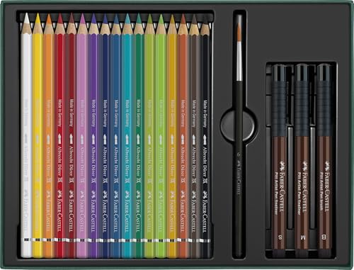 Faber-Castell 217552 - Geschenkset Albrecht Dürer & Pitt Artist Pen, 21-teilig, Künstlerbedarf für Einsteiger und Profis