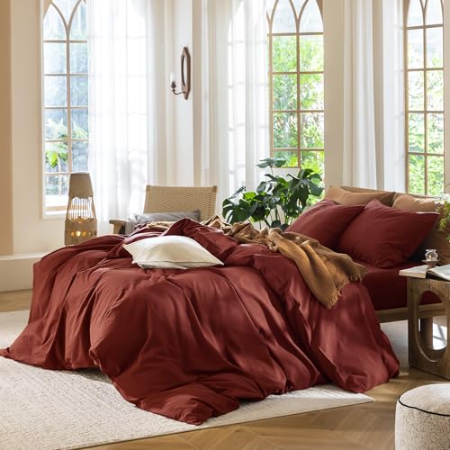 Image of MooMee Duvet Cover Set 100% Washed Cotton Linen Like Full | Relaxed Linen-like Texture. Soft, Breathable & Long-lasting Comfort. Lightweight. Hidden Zipper with 8 Interior Corner Ties