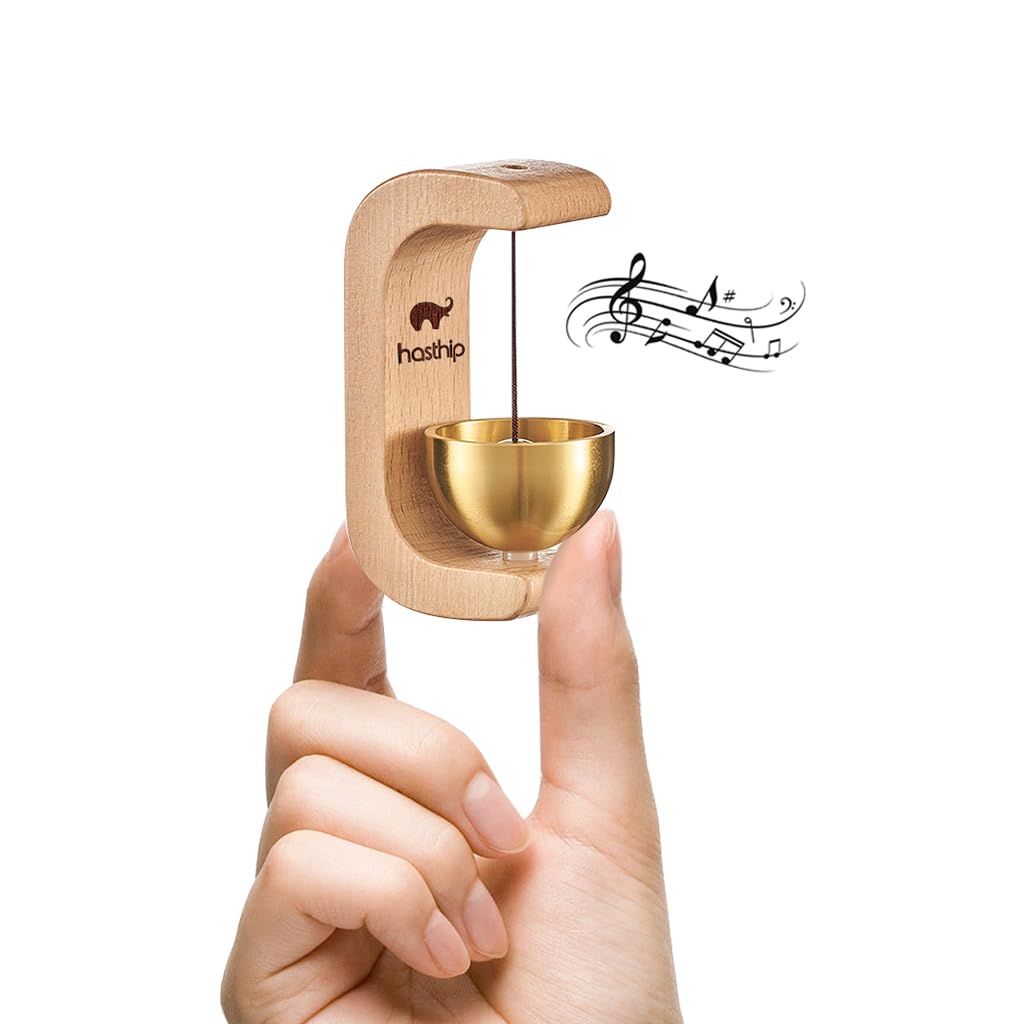 HASTHIP® Beech Wooden Door Chime with Brass Bell, Dopamine Door Bell for Home, Self-Adhesive Magnetic Doorbell, Serene Acoustic for Home & Shop, Shopkeepers Door Chime, Ideal Housewarming Gift