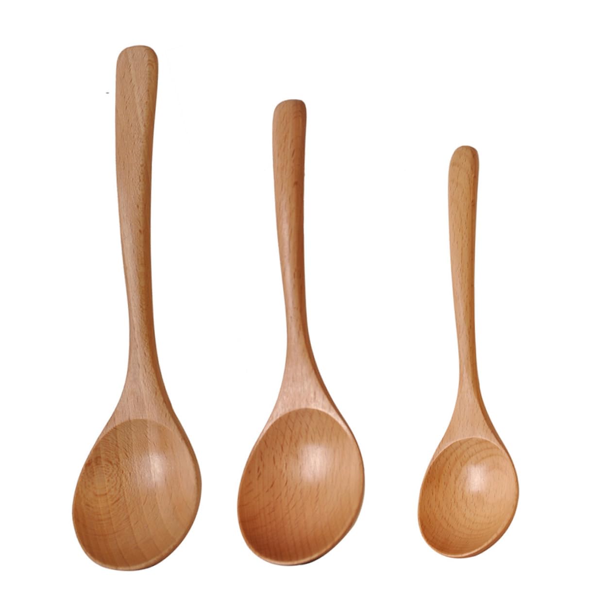 MUCKLILY 3Pcs Wooden Spoons Long Handle Soup and Porridge Spoons for Kitchen Use for Adults for Serving Honey Rice and Condiments