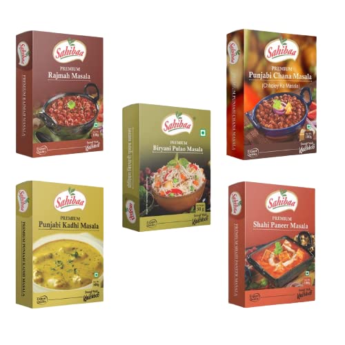Lunch Time Masala, Sahibaa Masala Combos (Pack of 5) Rajma Masala Powder, Shahi Paneer Masala Powder, Biryani Pulao Masala Powder, Punjabi Chana Masala Powder, Punjabi Kadhi Masala Powder, Masala, Powder 450g (B0B18LVNLL) Amazon Price History, Amazon Price Tracker