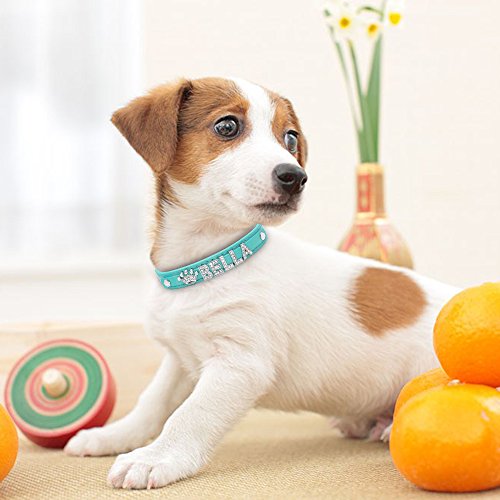 Didog Smooth Pu Leather Custom Dog Collars With Rhinestone Personalized Name Letters,Fit Small Medium Dogs,Blue,S Size #TOP4