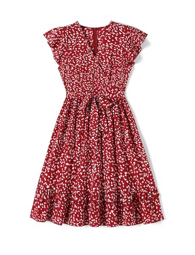 Image of PATPAT Matching Mommy and Me Dresses Outfits Ruffle Flutter Sleeve Polka Dot Pattern Vacation Dresses