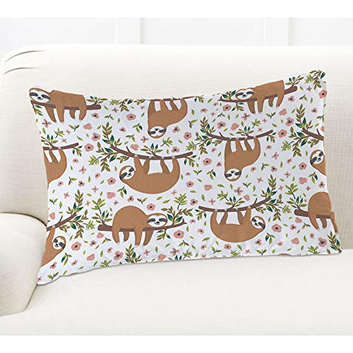 Ekobla Throw Pillow Cover Cute Sloths Adorable Cartoon Animal Sloth On Tree Branch Flowers Leaves Jungle Decor Lumbar Pillow Case Cushion For Sofa Couch Bed Standard Queen Size 20X30 Inch #TOP4