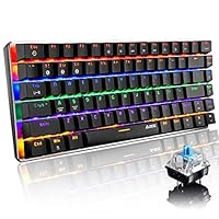 Mechanische Bluetooth-Tastatur, kabellos und verkabelt, Zwei Modi, 3 Bluetooth-Verbindungskanäle, 18 RGB-Chroma-Regenbogen-Hintergrundbeleuchtung, 82 Tasten, Anti-Ghosting(Blauer Schalter, schwarz)