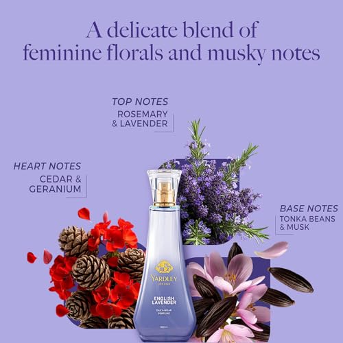 Image of Yardley London English Lavender Perfume for Women, 100ml - 90% Naturally Derived, Daily Wear Spray | Lavender & Musk Fragrance