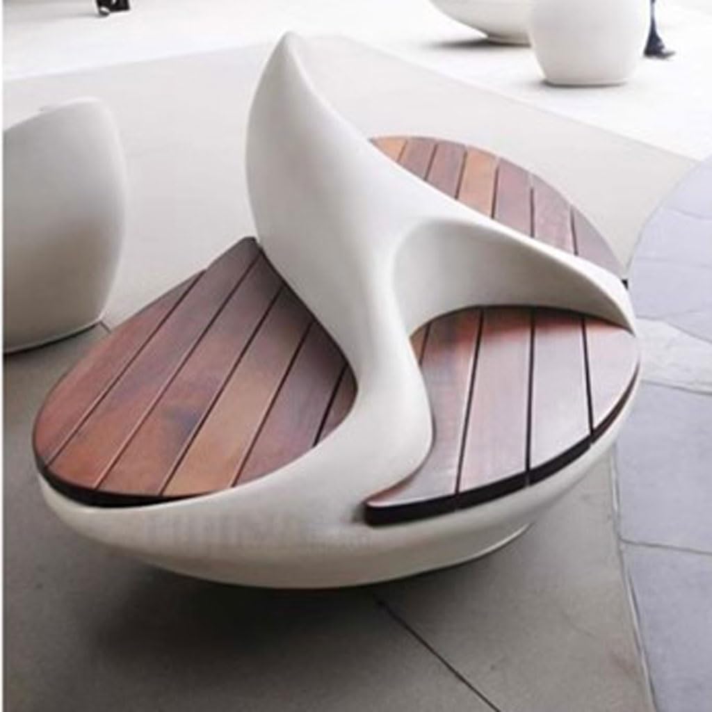 Patio Benches for Outdoors Fiberglass Leisure Chair, Outdoor Wood Veneer Rest Chair, Shopping Mall Public Area Waiting Chair, Square Park Stool Garden Benches for Outdoors