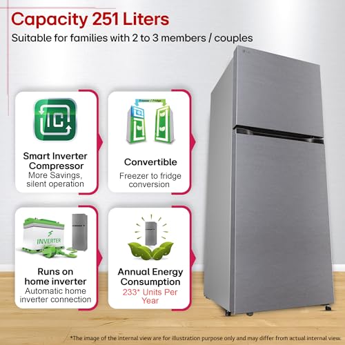 Image of LG 251 L, 2 Star, Frost-Free Smart Inverter Double Door Convertible Refrigerator (GLT2526XWDS, Dazzle Steel, Multi Air Flow Cooling, Smart & Dairy Mode, Convertible Space for More Storage, 2026 Model)