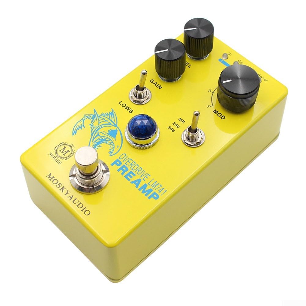 Pedale di distorsione per chitarra elettrica per preamplificatore mosky Overdrive Interruttore a 4 modalità di frequenza alta bassa per registrazione dal vivo Modern Drive giallo