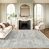 Soalmost Washable Area Rug 8x10, Gray Soft Rug for Living Room Vintage 8x10 Area Rugs for Bedroom Dining Room Floral Non-Slip Thin Grey Rug