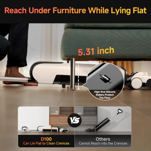Image of uwant Wet Dry Vacuum Cleaner 180Lay-Flat Push-in Vacuum Mop All in One with 18000Pa Suction Auto Self-Cleaning Anti Odor Stick Dual-Edge Vacuum Cleaner Set of 1 for Hard Floor /Carpet D100
