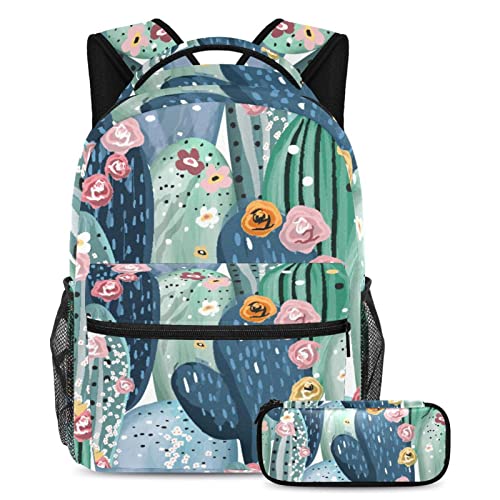 Trousse à crayons et sac à dos décontracté au motif cactus coloré pour la rentrée