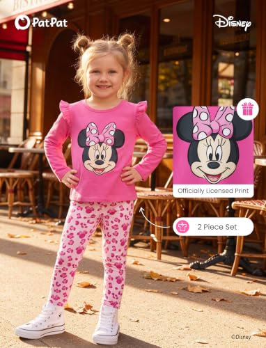 Image of Disney Girls Outfits Long Sleeve Lightweight Shirt +Leggings Clothing Sets | Officially Licensed丨Toddler Girl Fall Clothes丨Cute Character Print丨Soft Stretch Fabric丨Ruffle Detail丨Lightweight Wear