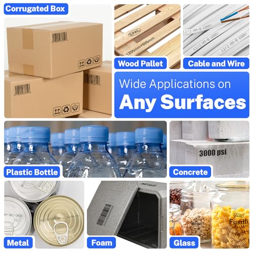 0.5 Inches Print Height Intelligent Handheld Inkjet Printer Lasts 16H Weighs Only 390g for Batch Code Date Lot Number Print on Plastic Carton Wood Metal Glass Aluminum with 42ml Fast Dry Ink