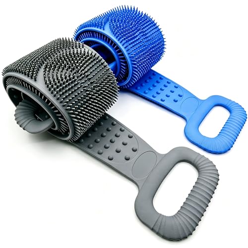 Sofine 2 Pack Silicone Back Scrubber for Shower 36in Dual Sided Body Scrubber Shower Brush Washer Extra Long with Handle Back Applicator Exfoliating Back Scrubbers for Use in Shower Men&Women