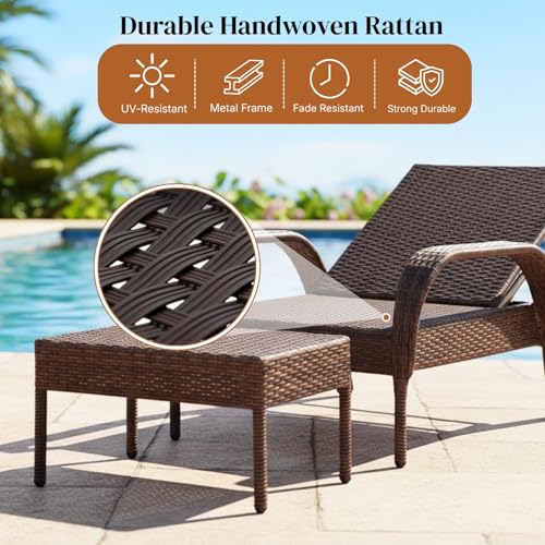 Image of DEVOKO Outdoor Wicker Patio Loung Chair with Ottoman Set All Weather HDPE Rattan Strong Metal Frame Weather Resistant Cushions for Poolside,Garden, Balcony (Dark Brown & White)