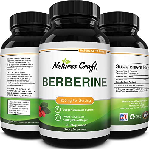 Berberine 1200mg Supplement - Berberine HCL Active PK Metabolism Booster for Heart Health - Antioxidant Supplement and Immune System Booster for Liver Support Sugar Balance and Mood Boost